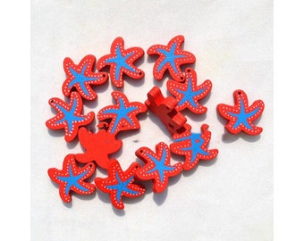 Set of 2 wooden star beads in the shape of Starfish