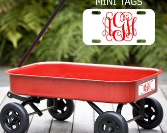 Mini Personalized License Plates. Perfect for kids. Put a name or monogram on wagons, powerwheels, & bicycles with our mini name tags. Cute!