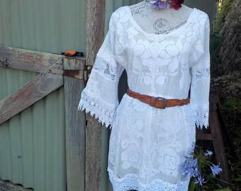 bohemian vintage lace tunic - hippy dress - alternative mini - m/ large - 38" bust