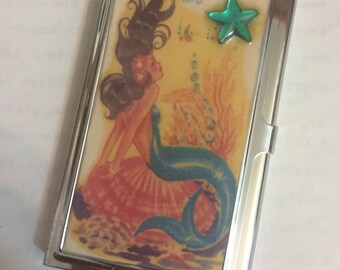 Retro Mod Mermaid Business Card Holder Credit Card Case