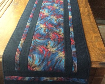 Black and red table runner, black table runner, quilted table runner, hand quilted table runner, long table runner