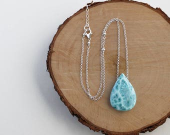 Larimar Necklace, Larimar Pendant Necklace, Light Blue Stone Pendant, Larimar Teardrop Necklace, Sterling Silver Chain, Larimar Jewelry