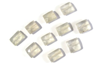 Ten Lemon Quartz Beads, Pale Lemon Quartz, 10 Natural Gemstones for Making Jewelry, 12x9mm - 14x10mm Faceted Rectangles, 10 Count Bag