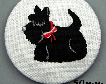 Fabric covered button - dog - Scottish Terrier - Scotties (50-04)