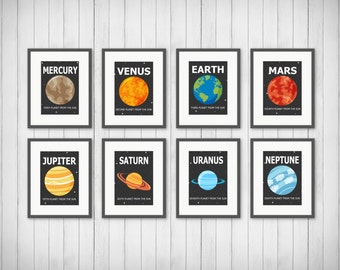 Planet Prints - Solar System - Boy or Girls Room Decor - Playroom - Outer Space - Planet Decor - Outer Space Decor - 5x7 or 8x10 Prints