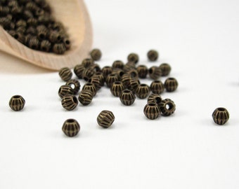 4mm corrugated bicone antique brass beads, brass spacer bead, 4mm bicone brass bead, ribbed bicone spacer beads, brass 4mm spacer (2797bm)
