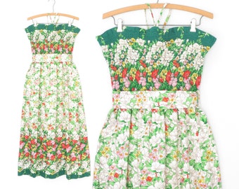 70s sun dress * vintage sundress * floral sundress * 1970s smocked dress * belted maxi dress * medium