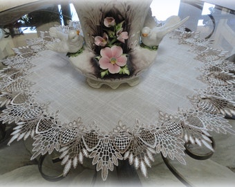 24" Large Doily Neutral Earth Tones European Lace Table Topper Scarf