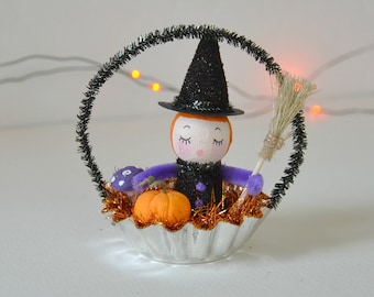 Gesponnen aus Baumwolle-Halloween-Hexe / Halloween Ornament / Retro-Stil