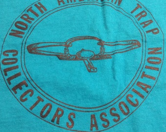 1986 North American Trap Collecting Assoc Turquoise T-Shirt Small 34-36 100% Cotton Trapping Hunting