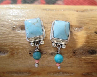 Turquoise and Sterling Silver Post Earrings