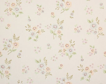 1970s Retro Vintage Wallpaper Small Blue Peach Bouquets by the Yard
