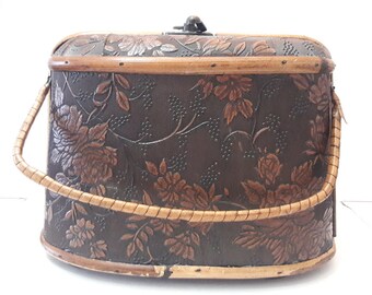 Vintage Wood Purse Vintage Purse Wood Box Purse Vintage Box Purse Wooden Purse Vintage Handbag Bamboo Embossed Asian Floral Pattern retro