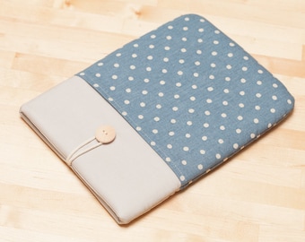 Macbook Pro case / Laptop case / Macbook Air 13 case / 13" Laptop sleeve / padded with pockets - Linen blue dots