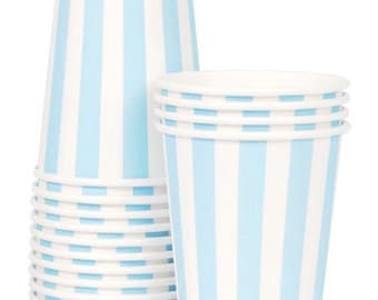 Paper Cups | Blue Party Cups | Cups | Pale Blue & White Stripe Cups | Blue Paper Cups | Baby Shower | 1st Birthday | New Arrival
