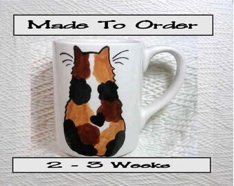 Calico Cat Mug Original Handmade With Paws On Back by GMS