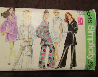 1969 Ladies SIMPLICITY Pattern Mini Dress/Pants/Sash/Scarf Size 14