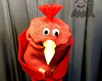 Bird Sock puppet - sock puppet - puppet toy - imagination toy - red - green - yellow - blue - brown - grey