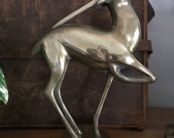 Large Vintage Brass Gazelle, Brass Deer, Mid Century, Hipster
