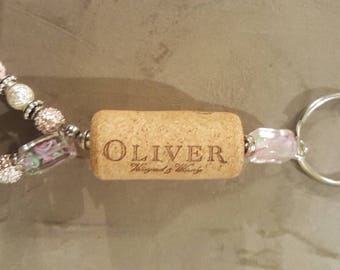 Oliver wine cork beaded keychain