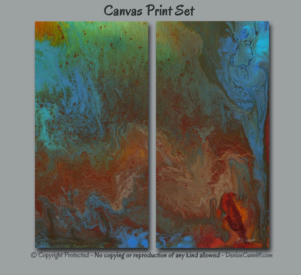 Red blue green Abstract paintings Canvas print set Large