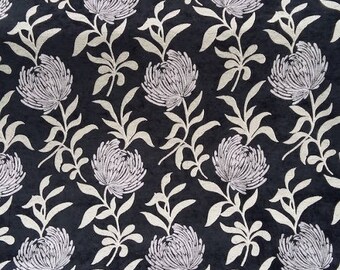 Dahlia fabric - Fabric black and Grey - Velvet Chenille fabric - fabric flowers - upholstery fabric - Robert fabrics - 1/2 meter