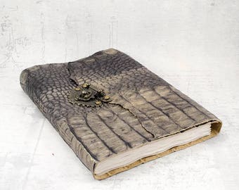 Gold black book, leather journal with hand stained pages, leather sketchbook, unique notebook A5, travel journal in A5 notebook size