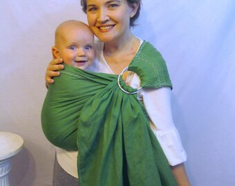 Linen Baby pure linen Ring Sling - decorative stitching - 100% LINEN in Greenery, Leaf Green - DVD included, summer, baby shower gift