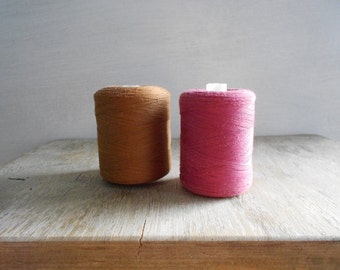 Vintage Sewing Thread Spools / Set of 2 / Brown - Burgundy / Soviet Union Cotton Threads