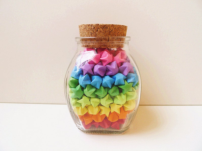 Glass Jar of Rainbow Origami Lucky Stars Rainbow Star Jar