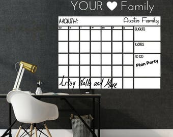 Dry Erase monthly Calendar Decal, Whiteboard monthly planner decal, Dry Erase Wall Calendar decal, Classroom desk chalkboard wall calendar