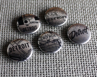 Metallic Detroit Map Magnets - Set of Two