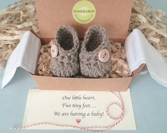 Grandparent Pregnancy Announcement, Personalized Message, BOOTIES IN A BOX®, Baby Boy or Girl Booties, Ready To Ship