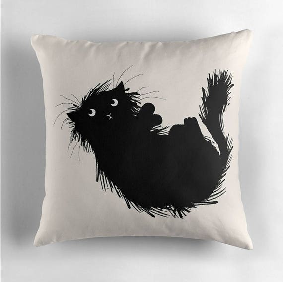 Moggy (No.3) - Black and White - Throw Pillow / Cushion Cover by Oliver Lake / iOTA iLLUSTRATION