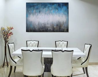 Neutral Painting Abstract Art/ Blue Wall Art Acrylic Painting/ Abstract Art On Canvas/ Original Painting Living Room Bedroom Art Christovart