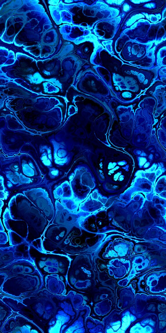 Handmade Textile Blue Lightening Storm Satin Fabric By The Yard Fiber Art Marble Radiant Colors