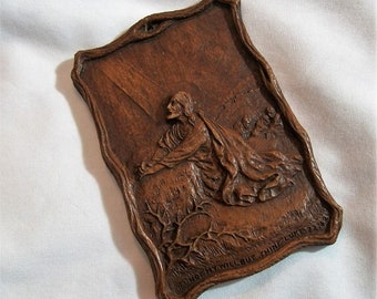 Vintage Jesus Picture, Plaque, Not My Will But Thine" Luke 22:42 Christian Picture, Religious Picture, Religious Plaque, Pressed Art Wood