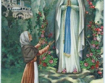 Pious image laminated prayer to the back N D de Lourdes 8.5 cm x 5.4 cm
