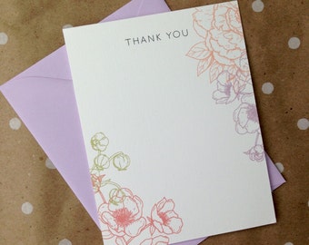 Purple floral thank you cards