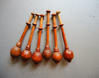 Set of 6 Old Antique wooden wood lace making bobbins for display / Primitive Folk Wood Sewing Instrument Collectible Display Spool B3
