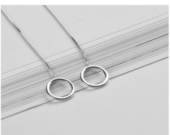 Sterling Silver Threader Earrings Pull Through Earrings Long Silver Earrings Circle Earrings Ear Thread Minimalist Geometric Earrings