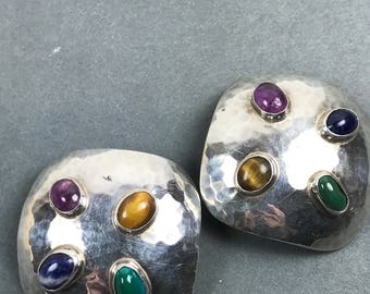 Vintage Mexico Sterling Silver GemStone Earrings