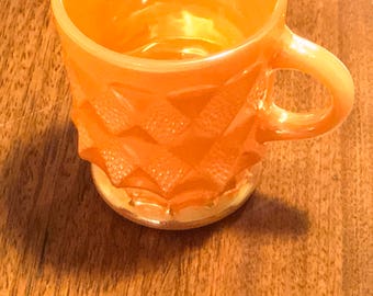 Vintage 1960s FIRE KING Anchor Hocking KIMBERLY Textured Peach Luster Coffee Mugs