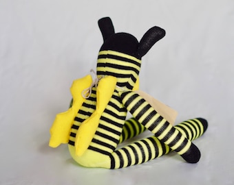 Sock bee, sock animal, soft plush toy bee. Softie. Buzz Bee.