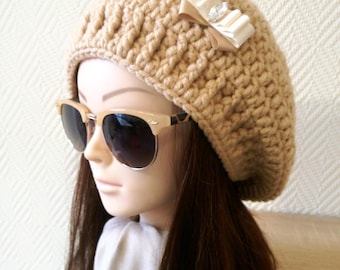 Crochet beret, Slouchy Beanie, Womens Hat, Chunky Wool Beanie, Girlfriend Gift, Womens beret