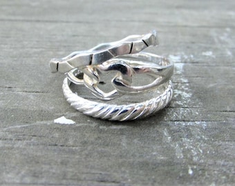 Vintage Sterling Stack-able Ring Set - Sterling 3 Ring Stack Set - Bohemain Style Sterling Rings - Sterling Midi Rings