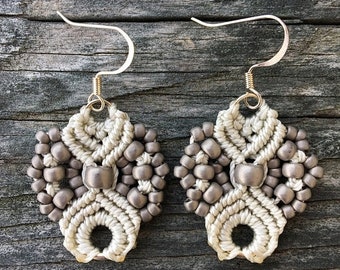 SALE Micro-Macrame Earrings - Antique Silver