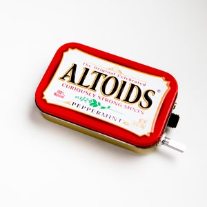 Portable Mint Tin Guitar Amp, Headphone Amp, MP3 Amp w/ Speaker, Volume Control, & 10X Gain (Peppermint Altoids)