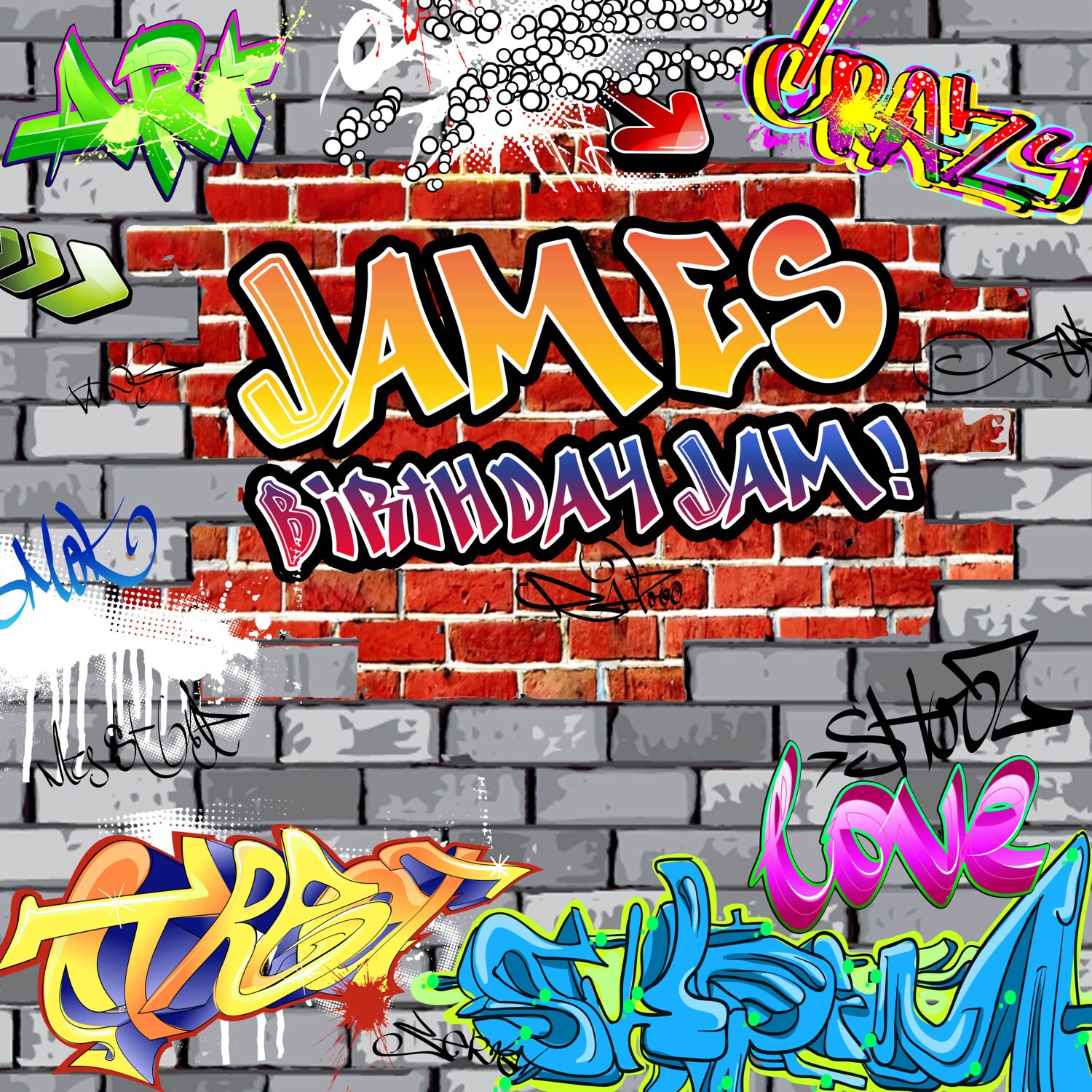 Graffiti Brick Party Personalized Photo Backdrop 90's Photo Backdrop