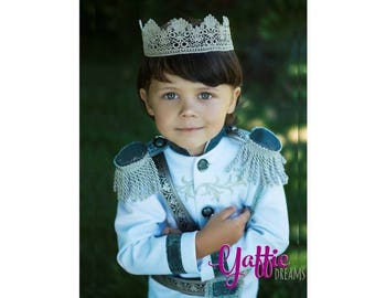 Ring Bearer wedding suit for boy Prince Charming outfit for boy Disney Inspired Halloween costume silver king crown photo prop birthday gift